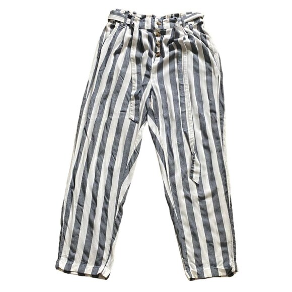 American Eagle Striped Paperback Trousers-Lightweight-Gray/White-M - Picture 1 of 9